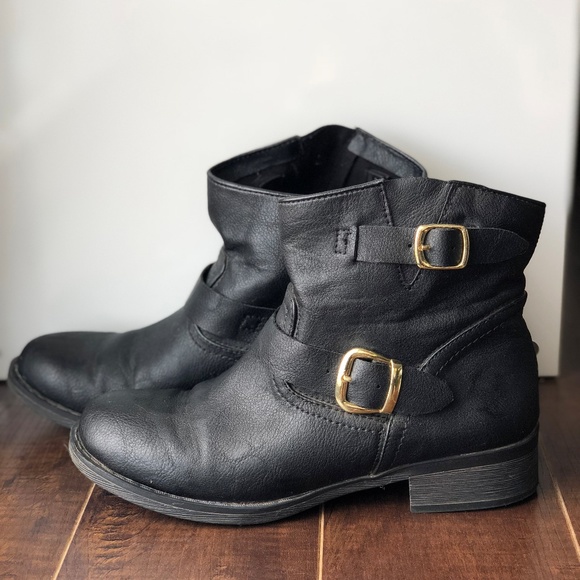black ankle biker boots